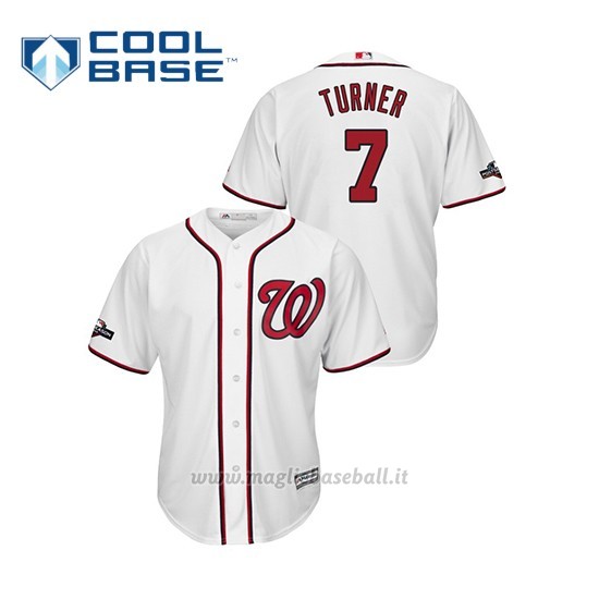 Maglia Baseball Uomo Washington Nationals 7 Trea Turner 2019 Postseason Cool Base Bianco
